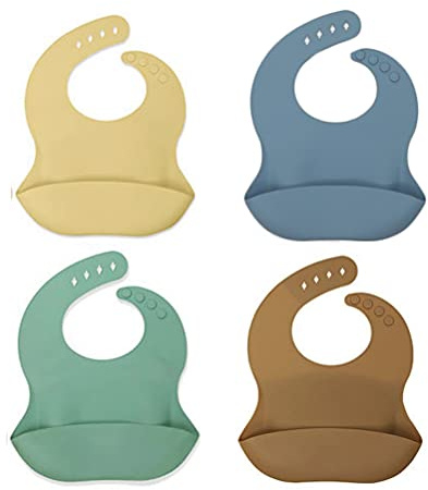 XM-Amigo Bavoirs unisexes en silicone souple et ajustable, bavoirs de sevrage en silicone imperméables pour bébés et tout-petits Ensemble de 4 bavoirs