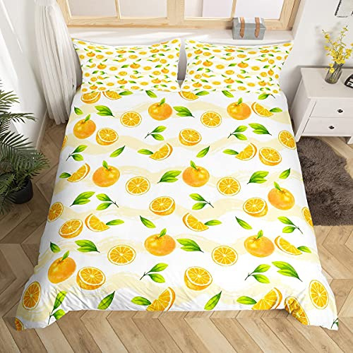 Homemissing Oranges Duvet Cover Cute Orange Fruit Bedding Set For Kids Boys Girls Children Fresh Yellow Fruits Comforter Cover Ultra Soft Summer Vacation Style Bedding & Linen King Size Zipper