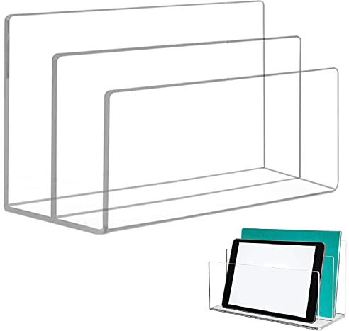 Acryl Kartenständer Briefhalter Prospektständer Mit 2 Gestufte Fächer, Transparent Schreibtisch Organizer Tisch Organizer Büro Ordnungssystem, Acryl Briefständer Für Umschläge, Post, Elektronik