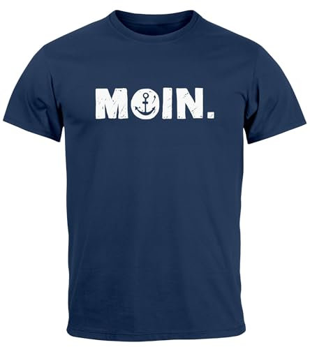 Neverless® Herren T-Shirt Schriftzug Moin Dialekt Norden Hamburg Anker Print Fashion Streetstyle Navy 4XL