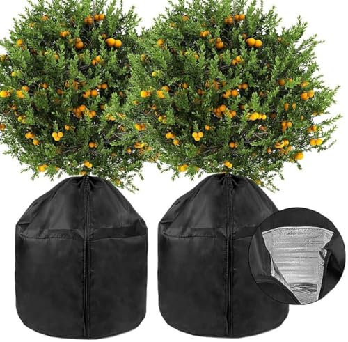 KinMokusei Thermo Topfschutz Pflanzen, Winter Pflanzen Frostschutzhülle, Frostschutz mit Kordelzug und Reißverschluss für Topfpflanzen, Sträucher, Bäume (2 Stücke)