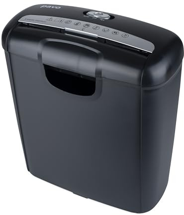 Pavo - Distruggidocumenti premium fino a 6 fogli, taglio a strisce, distruggi carte di credito con cestino per carta, 10 l, nero, 8029310