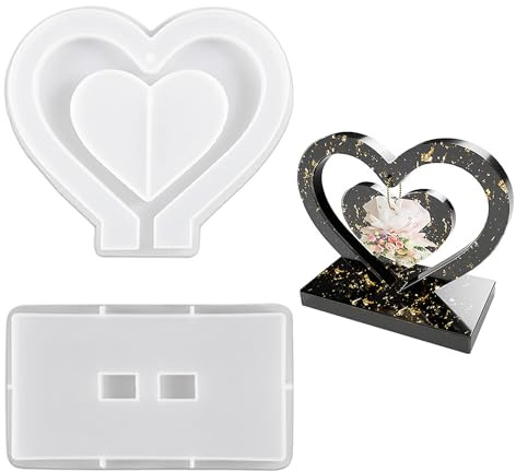 SLEEKEE 1 marco de fotos en forma de corazón, resina epoxi, soporte de fotos, adorno de escritorio, marco de fotos de amor, molde de silicona (blanco)