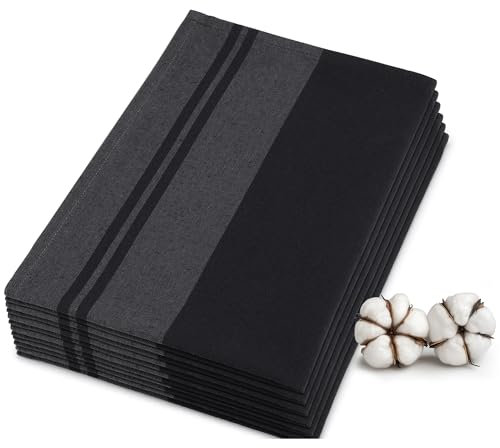 JEMIDI Trapos Cocina Algodon 100% - Pack 6X Trapos de Cocina para Secar 70x50cm - 6X Paños Cocina con Lazo para Colgar - Paños de Cocina Buenos Certificado OekoTex - Rayas Negras