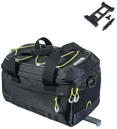 Basil Miles Bagagehållarväska MIK – 7 l – vattentät, inkl. låsbart MIK-system – perfekt för pendling och utomhus – svart/lime