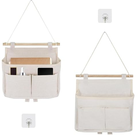 Bolsa de Almacenaje Colgante, 3 Compartimentos con Gancho Adhesivo, 2 Piezas Bolsa de Almacenamiento Plegable Colgante de Pared, para Casa, Oficina, Bolsas Colgantes de Pared Impermeables, Blanco