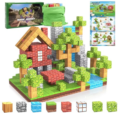 Creativity Point 100 st magnetiska block, magnetiska byggklossar, ångleksaker för barn, bygga en magnetisk värld av gruva för småbarn och flickor i åldern 3+