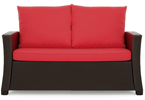 Setgarden® Cuscino per panca da giardino, per esterni, per panca da giardino, in rattan (rosso, 110 x 60 x 50 cm)