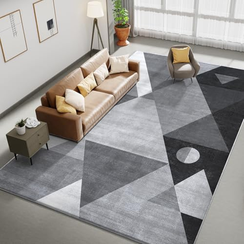 HOMFINE Grey 120x170cm Geometric Modern Soft Sponge Material Area Rug | Washable Durable Rug Short Pile Carpet for Living Room Non-Slip Non-Slip Non-Shedding