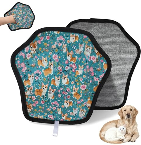 WowPrint Corgi Lot de 2 gants d'épilation électrostatiques réutilisables pour poils d'animaux domestiques, pour canapé, vêtements, tapis, meubles, siège de voiture