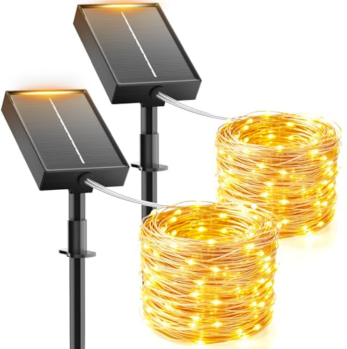 Giliwosy Guirnaldas Luces Exterior Solar 2 Packs, 8+2M 80 LED Luces Solares LED Exterior Jardín, 8 Modos IP65 Impermeable Blanco Cálido Cadena Luces LED para Jardin, Terraza, Árbol, Bodas, Fiestas