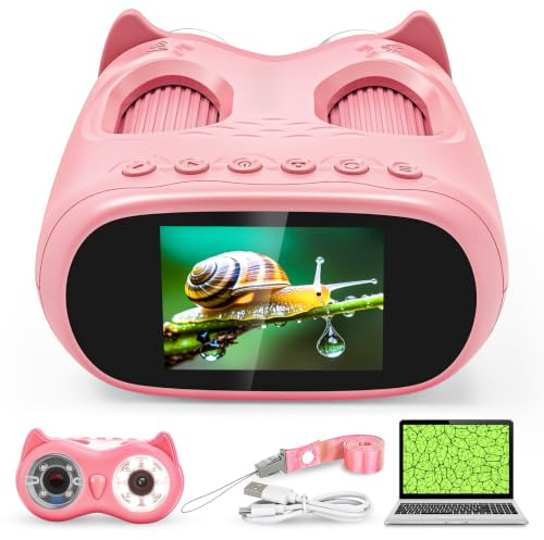 ASPOVEN Microscopio y Telescopio Digital 2 en 1 para Niños (Rosa) | Microscopio Bolsillo Portátil de 1000x con Pantalla HD de 2,0, Funciones de Fotografía, Vídeo y Telescopio para Cumpleaños