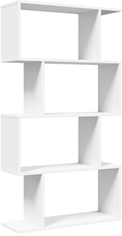hliofuir Scaffale divisorio a 4 ripiani, per soggiorno e ufficio, stabile scaffale a gradini in legno, sistema di scaffali versatile, 70 x 24 x 129 cm, bianco