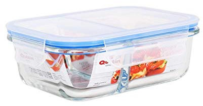 Quttin 104725 Fiambrera Hermética 2 Compartimentos Rectangular Cristal, Multicolor, Talla única