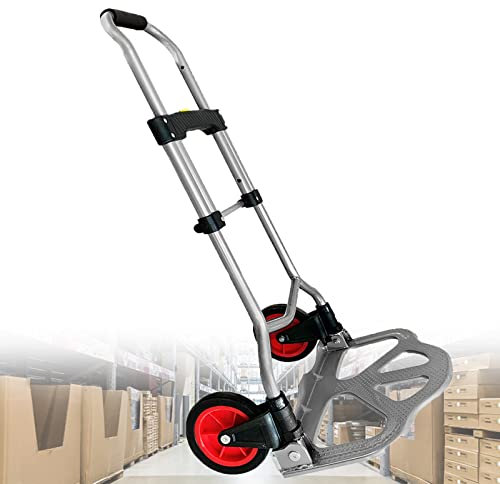 XMTECH Aluminium Sackkarre klappbar 80 kg,Transportkarre Stapelkarre Handkarre Karre,mit höhenverstellbarer Griff, inkl. Rädern,Große Anti-Rutsch Ladefläche