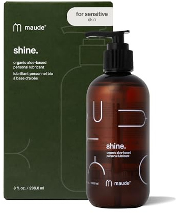 Maude Shine Aloe - Water-Based Personal Lubricant with Organic Aloe - Naturally Hydrating + Non-Sticky Lube - Latex Condom + Silicone Device Safe - Fragrance-Free, Hypoallergenic + Vegan (8 fl oz)