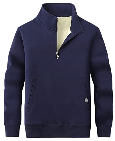 Jamron Hombre Invierno Cuello Alto Sudadera de Forro Polar con Media Cremallera Térmica Pullover Suéter con 2 Bolsillos