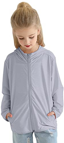 BAYRTIC Kids Sun Protection Jacket Girls Boys Zipper Active Uv Shirt Long Sleeve Shirts 3-12Y Light Grey