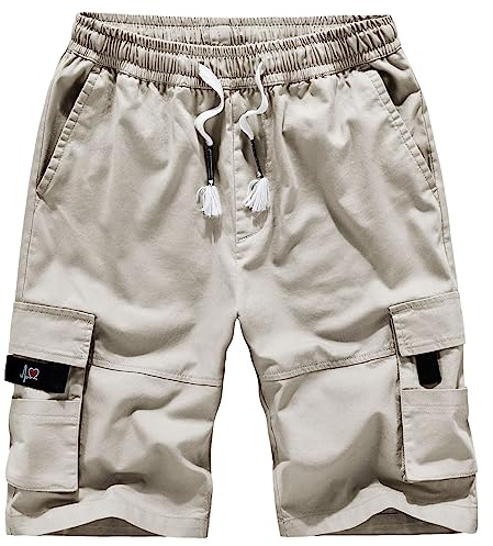 Jamron Homme Grande Taille Short Bermuda Cargo à Taille Élastiquée avec 8 Poches Été Short en Coton Décontracté (S-5XL)