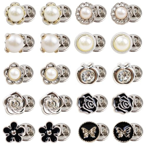 No Sew Women's Shirt Buttons 20PCS Modest Pins for Dresses, Anti Exposure Fixed Brooches for Low Cut Tops Cardigans, Safety Brooch Pins Cover Up Buttons for Clothes Hats Bags, Mix Pattern
