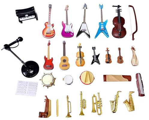 Anrher 25pcs Mini Musical Instruments Decoration Piano Violin Trumpet Guitar Saxophone Drum Dollhouse Accessory Sets