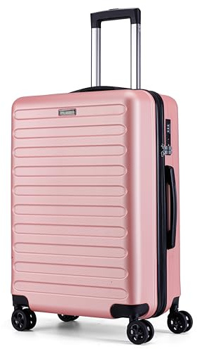 FLIEE Medium Suitcase Hard Shell | TSA 3 Digit Combination Lock|4 Dual Spinner Wheels | Aluminum Telescopic Handle | Lightweight Suitcase | Medium 24 Hold Check in Luggage | (Rose Gold, Medium 24'')