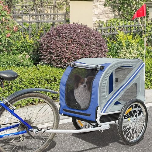 2 en1 Remorque pour Enfants Remorque de vélo Fonction de Running,Remorque à Vélo pour Chien Pliable,Remorque Velo pour Chien Animaux avec Drapeau et reflecteurs (Gris Bleu)