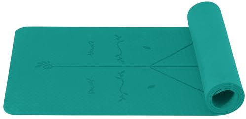 Good Nite Yoga Mat 6 mm TPE Alignment Lines Non-Slip Exercise Gymnastics Pilates Fitness Sports Mat with Carry Strap 183 x 61 x 0.6 cm Turquoise