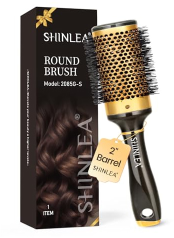 Large Round Brush for Blow Drying, Aluminum Round Hair Brushes for Women, Roller Brush for Blow Drying and Styling, Gold, For Curly and Straight-2 Inch Barrel, 2.95 Inch with Bristles