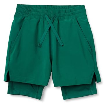 Amazon Essentials Boys' Active Performance Stretch Woven Athletic PE Training Shorts with Liner, Dark Green, 11-12 Years