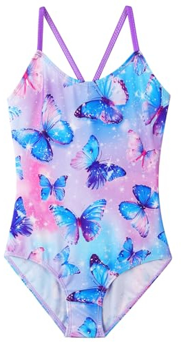 ZNYUNE Maillot de Bain Fille Bikini Anti-UV Enfant Combinaison de Natation Enfant Anti UV la baignade 3-11 Ans B515 Papillons Violet 128/134