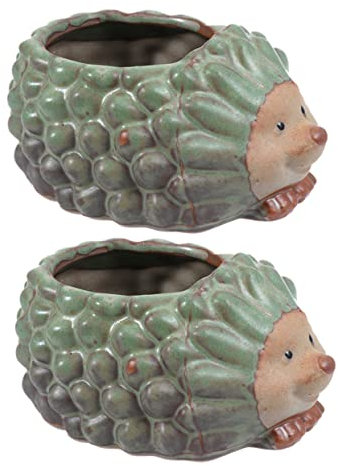 TOYANDONA Pot De Fleurs Créatif en Céramique De Hérisson pour Succulentes Et Bonsaï Petit Format 2 Pièces Décoration Balcon Et Intérieur Finition Soignée, Couleurs Lumineuses