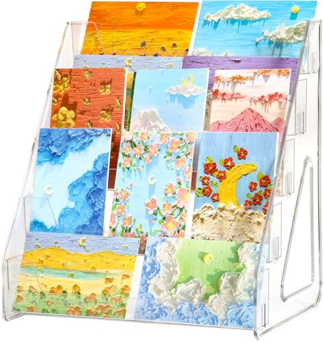 Card Display Stand, Clear Acrylic 5-Tiered Shelf For Greeting Sports Graded Card, Postcard, Stickers, Photos, Picture, Football Baseball Basketball Cards, Table Top Display Rack For Psa Slabs (1 Pack)