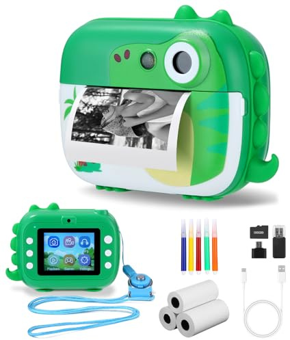 Kinderkamera Sofortbildkamera,Dinosaurier Kinderkamera Spielzeug mit 1080P HD Video,2,4 Zoll Digitalkamera Kinder,Digitalkamera für Kinder mit Druckpapier 32G TF Karte für Mädchen Jungen,Weihnachten G