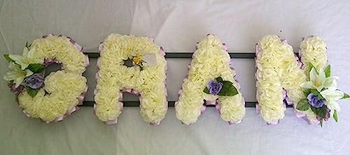 Silky Bouquets Customizable Funeral Flowers - Personalized Artificial Silk Flowers for Graves & Funerals | Lasting Remembrance with Any 4 Letters, WIFE GRAN NANA JOHN LOLA