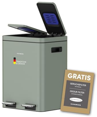 SIEGWERK - Kolekto 2 - Design Mülleimer - Mülltrenner - extra stabil - neutralisiert Gerüche - Soft Close - 2x18l - salbei - grün - Sage harmony