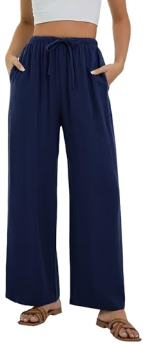 Stamain Pantalon Lin Femme Été Casual Mode Fluide Pantalons Coton Chic Taille Elastique Plage Pants avec Poches