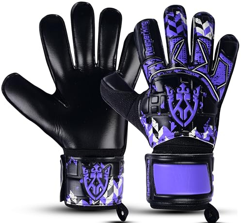 Keeperking Gants de gardien de but unisexes pour adultes et enfants avec et sans protection des doigts, amovibles 4 mm, différentes tailles et couleurs (coupe plate FS, violet)