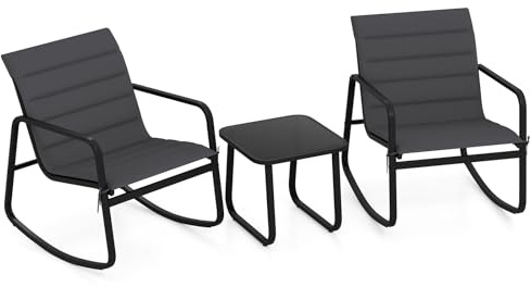 GIANTEX Juego de Muebles de Jardín 3/4 Piezas, Conjunto de Bistró con Sillas Acolchadas y Mesa de Café, para 2/4 Personas (Negro, 3 Piezas)