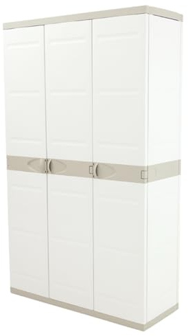 Recamania Armario Multiusos Exterior/Interior - 3 Puertas y 4 Baldas - 176 x 105 x 41 cm - Beige