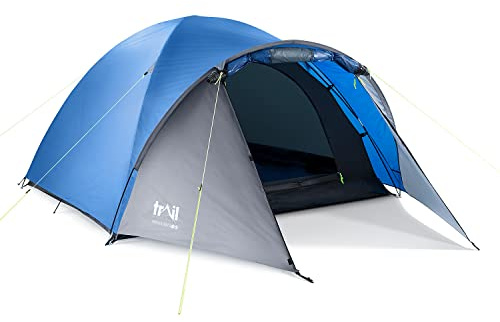 Trail Bracken 3 Man Tent With Porch, 3000mm Waterproof Rating, Double Skin Dome Tent with Darkened Bedroom, Lightweight for Camping and Festivals, Bag Included (320cm x 210cm x 130cm)