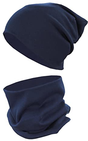 TupTam Mütze und Schal Kinder Set – Weiches Schal Mütze Set Kinder für Herbst und Winter, Farbe: Dunkelblau, Größe: 44-52