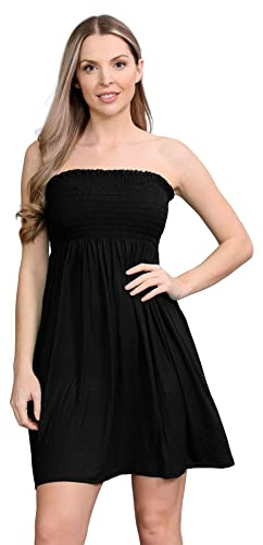 Hamishkane® Womens Mini Bandeau Dress, Plain Boob Tube Sheering Ruched Mini Dress, Flared Strapless Summer Dresses, Stylish Vacation & Beach Dresses for Women UK