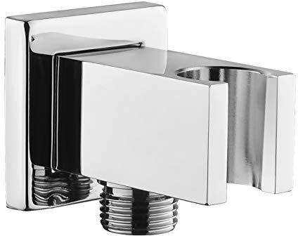 Wall Supply Elbow with Hand Shower Holder, Keymark Brass Square 1/2″Shower Hose Connector, Wall Mount Drop Ell Union Water Outlet, Chrome