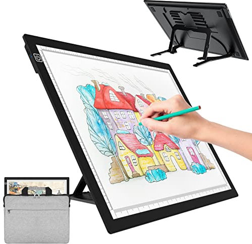 Leuchttisch A3 | Dimmbarer Leuchtplatte A3 | Light Pad 2500 mAh Batteriebetrieben Ricaricabile für Kinder für Diamond Painting, Zeichnen, Tattoo | Lightpad mit Ständer und Tragetasche