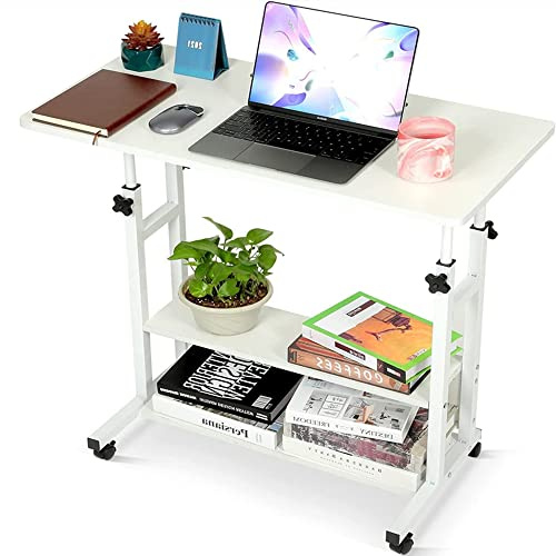 TAOBOU Computer-Schreibtisch, mobil, tragbarer Büroschreibtisch mit beweglichen Rädern, höhenverstellbarer Schreibtisch, Büro-Schreibtisch für Studenten und Arbeiter, 80x40x60–90 cm (weiß)