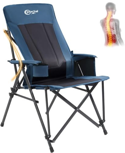 Portal Campingstuhl Faltbar Klappstuhl 180 KG Belastbar mit Hochlehner Verstellbar Camping Anglerstuhl Gartenstuhl Sessel mit Tasche Getrankhalter für Garten Balkon Picknick