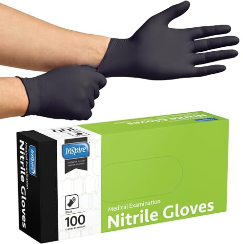 Inspire Black Nitrile Disposable Gloves | 4.5 Nitrile Disposable Safety Medical Cooking Cleaning Gloves (Black - Box Of 100, XL)