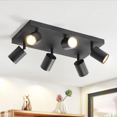 ZMH Plafonnier LED Spot de Plafond Noir : Plafonnier GU10 Spots 6 Ampoules, Spots de Plafond Orientables à 330°, Spot Mural Industriel, Lampe de Couloir Moderne pour Salon, sans Ampoule