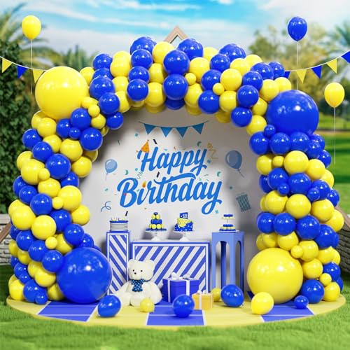 Blue and Yellow Balloons, 138pcs Matte Royal Blue and Yellow Latex Balloon Garland Arch Kit for Girls Women Men Boys Birthday Wedding Anniversary Bachelorette Baby Shower Engagement Party Decorations